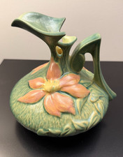 Roseville Pottery Clematis Ewer in Green, Mid-Century Art Pottery Pitcher — listing 5