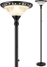 Vintage Torchiere Floor Lamp with Molded Glass Shade and Cast Metal Base — listing 2