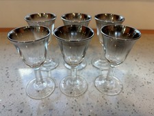 Vintage Silver-Rim Wheel-Cut Footed Cordial/Sherry Glasses, Set of Multiple — listing 5