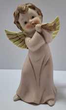 Pair of Vintage Bisque Porcelain Cherub Angel Bust Figurines with Applied Roses — listing 5