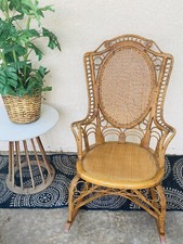 Antique Victorian Cane Back & Seat Nursing Rocking Chair with Hand-Painted Floral Crest — listing 3