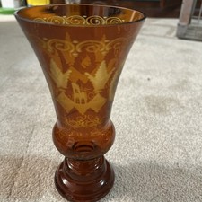Bohemian Amber Glass Decanter with Hand-Painted Enamel Floral & Raised Gilt Decoration — listing 6