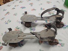 clamp roller skates Vintage Adjustable Clamp-On Metal Roller Skates with Leather Ankle Straps — listing 4