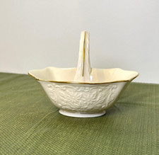 Lenox Ivory China Small Basket with Handle and Embossed Rose Pattern, Gold Trim — listing 5