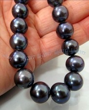 Pair of Peacock Black Freshwater Baroque Pearl Necklaces with Pearl-Set Clasps — listing 4