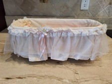 Vintage Wooden Doll Cradle with Gingham Canopy and Baby Doll — listing 6
