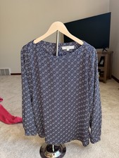 LOFT Outlet Black and White Geometric Print Blouson Top, Size XS — listing 6