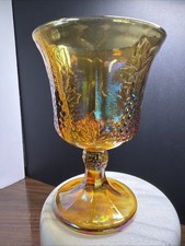 Vintage Green Glass Footed Compote with Harvest Grape Pattern — listing 6