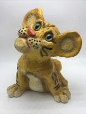 Vintage Columbia Statuary Chalkware Tiger TV Lamp on Rock Base, 15" Tall — listing 2