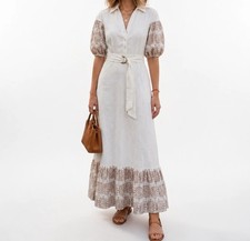 Boho Off-Shoulder Peasant Dress with Multicolor Floral Embroidery — listing 2