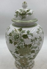 Green Glazed Ceramic Lidded Ginger Jar with Incised Floral Band and Finial — listing 4