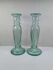 Pair of Hand-Blown Recycled Glass Goblets with Green Rim and Seed Bubbles — listing 6