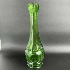 Green Glass Footed Bud Vase with Swung Pinched Rim — listing 3