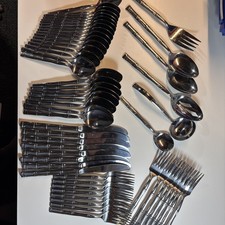 Vintage Stainless Steel Bamboo-Pattern Flatware Set (Forks, Knives, Spoons)