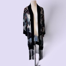 Black Crushed Velvet Open-Front Duster Jacket / Cardigan — listing 6