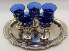 Art Deco Cobalt Blue Glass and Chrome Stepped-Base Cordial Cups (Set of 3+) — listing 2