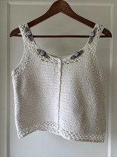 Newport News Magenta Ramie-Cotton Knit Camisole Tank with Crochet V-Neck Trim, Size M — listing 6