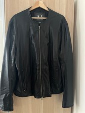 Armani Jeans Black Leather Button-Front Jacket, Made in Italy, IT 46 / US 12