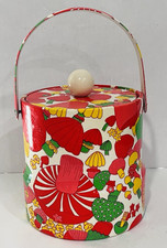 Vintage 1960s-70s Mod Floral Fabric-Covered Ice Bucket with Swing Handle and Lucite Lid — listing 3