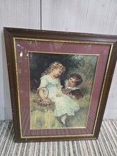 Framed Reproduction Print of Victorian Family Picnic Scene in Ornate Gilt Frame