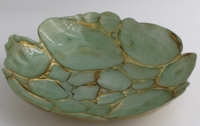 Green Beaded Lace Pattern Glass Serving Bowl with Scalloped Rim — listing 6