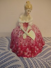 Royal Doulton Bone China Seated Lady Figurine in Pink Floral Gown with Fan — listing 6
