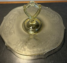 Vintage Ruby Red & White Swirl Art Glass Two-Tier Tidbit Serving Tray with Chrome Handle — listing 5