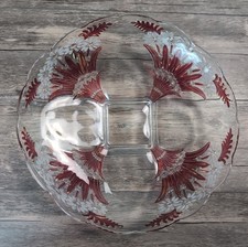 Vintage Ruby Flash Sandwich Glass Covered Candy Dish / Compote with Domed Lid and Ruby Finial — listing 3