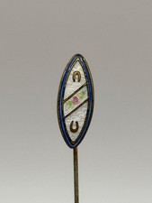 Vintage Guilloche Enamel Rose Stick Pin with Scalloped Bezel and Clutch