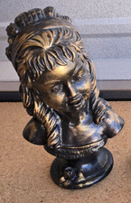 Vintage Chalkware Bust of a Young Girl with Braided Updo on Gilt Base — listing 6