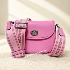 Coach Willow Saddle Bag in Chalk Pebble Leather with Signature Web Strap No visible creed patch