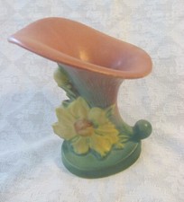 Roseville Pottery Peony Pattern Cornucopia Vase, Yellow/Green — listing 6