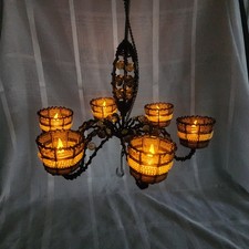 Vintage Wrought Iron & Wood Beaded Candleholder with Figural Leaf Stem — listing 4