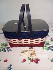 Longaberger Handmade Patriotic Americana Basket with Swing Handles and Pewter Flag Shield Tie-On, Dated 2005 — listing 5