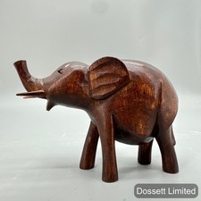 Carved Wood Elephant Figurine with White Floral Inlay Decoration — listing 5