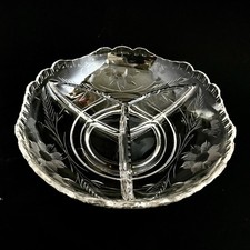 Vintage Clear Glass 3-Section Leaf-Shaped Divided Relish Dish (Pair) — listing 4
