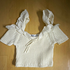 Zara Black Ruffle Puff-Sleeve Knit Top, Size L