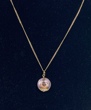 Vintage Cloisonné Enamel Oval Rose Pendant on Gold-Tone Chain — listing 3