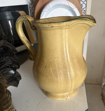 Yellow Glazed Ceramic Pitcher with Black Distressed Brushwork — listing 4