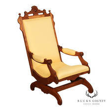 Antique Victorian Platform Rocker Walnut Upholstered Parlor Chair — listing 6
