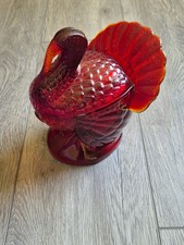 L.E. Smith Amberina Glass Turkey Covered Candy Dish — listing 2