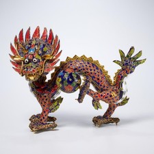 Chinese Cloisonné Enamel Hexagonal Dragon Teapot with Brass Body — listing 4