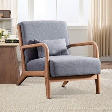 Mid-Century Modern Style Wood-Framed Accent Armchair with Green Upholstery