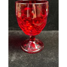 Ruby Red Glass Pitcher and Two Tumblers Set, Thumbprint/Georgian Pattern — listing 3