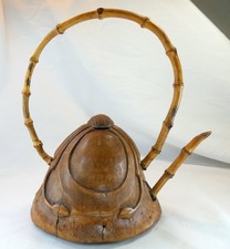 Chinese Bamboo-Form Pottery Teapot with Carved Calligraphy Panel — listing 2
