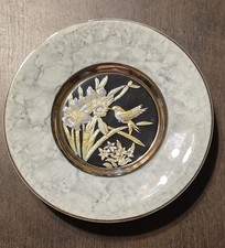 Japanese Chokin-Style Gold and Enamel Iris Decorative Plate on Black Ground — listing 4