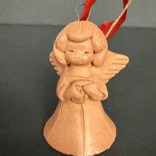 Handmade Redware Pottery Angel Figurine Holding Bird, Brown Glaze — listing 2