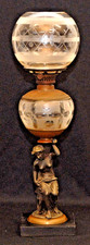 Antique Victorian Converted Banquet Oil Lamp with Embossed Brass Font, Onyx and Column Stem, Ornate Cast Base — listing 3
