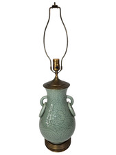 Chinese-Style Celadon Porcelain Table Lamp with Relief Phoenix Medallion and Elephant-Head Handles — listing 6