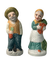 Flambro Vintage Old Man and Old Woman Bisque Porcelain Figurines, Pair, 5"